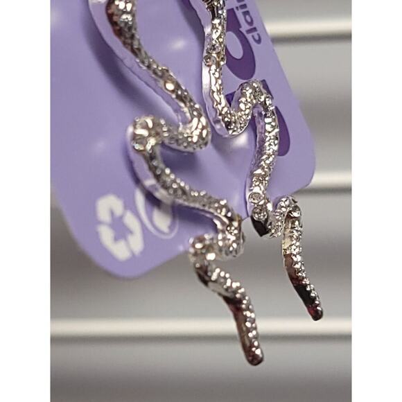 Claires Snake Earrings Silver Dangling Dangle Drop Earring Rhinestone Reputation - Picture 3 of 4